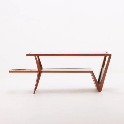 Walnut and Glass Coffee Table w Magazine Holder