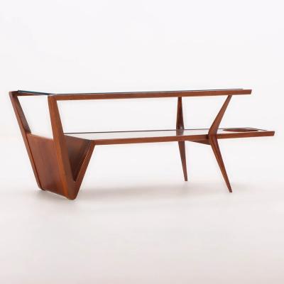 Walnut and Glass Coffee Table w Magazine Holder