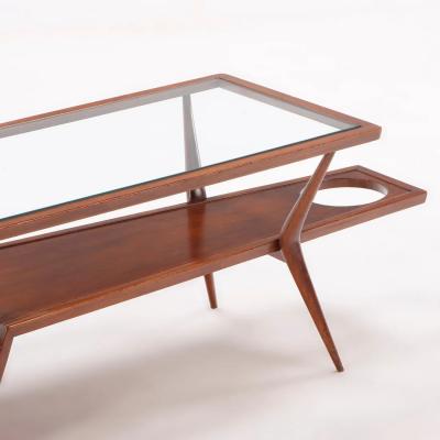 Walnut and Glass Coffee Table w Magazine Holder