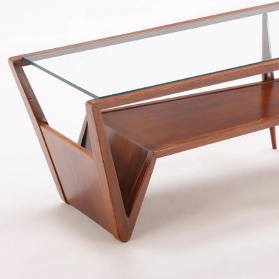 Walnut and Glass Coffee Table w Magazine Holder