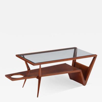 Walnut and Glass Coffee Table w Magazine Holder