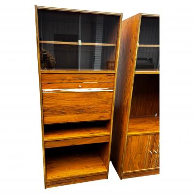 Walnut and Glass Drop Front Lighted Bar and Bookcase