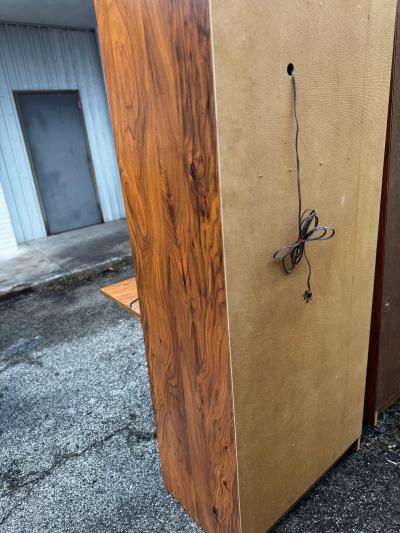 Walnut and Glass Drop Front Lighted Bar and Bookcase