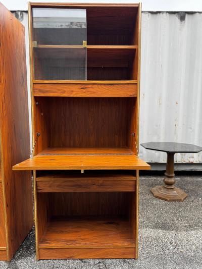 Walnut and Glass Drop Front Lighted Bar and Bookcase