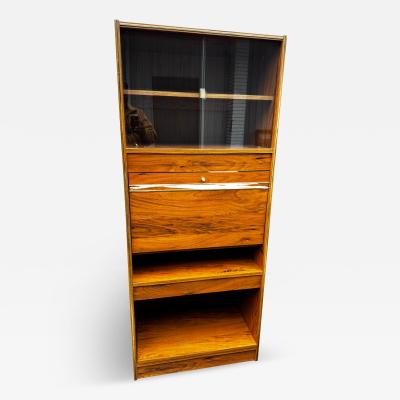 Walnut and Glass Drop Front Lighted Bar and Bookcase