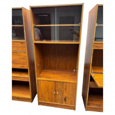 Walnut and Glass Modern Lighted Display Bookcase