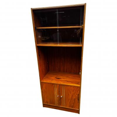 Walnut and Glass Modern Lighted Display Bookcase