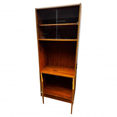 Walnut and Glass Modern Lighted Display Bookcase