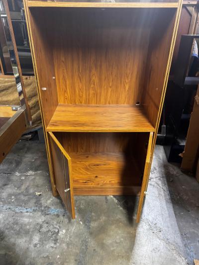 Walnut and Glass Modern Lighted Display Bookcase