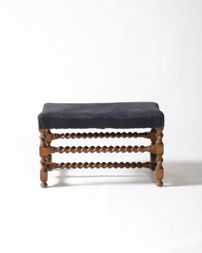 Walnut and Linen Barley Twist Bench