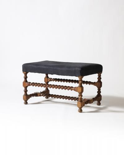 Walnut and Linen Barley Twist Bench