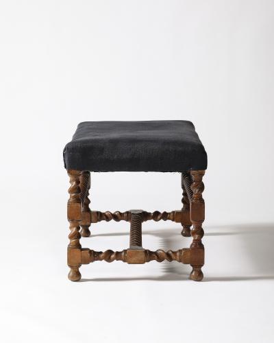 Walnut and Linen Barley Twist Bench