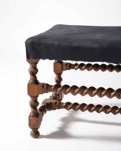 Walnut and Linen Barley Twist Bench