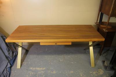Walnut and Oak desk with x shaped legs