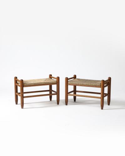 Walnut and Rush Stools Denmark c 1950