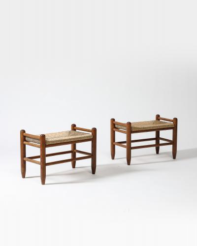 Walnut and Rush Stools Denmark c 1950