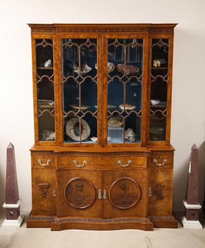 Walnut breakfront bookcase