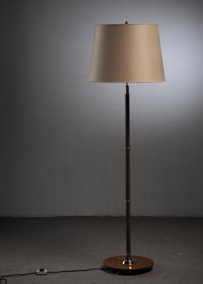 Walnut with faux leather and brass floor lamp Austria