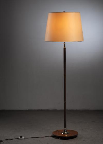 Walnut with faux leather and brass floor lamp Austria