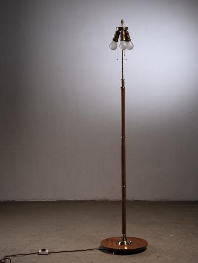 Walnut with faux leather and brass floor lamp Austria