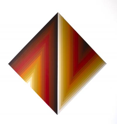 Walt Hines Walt Hines Hard Edge Acrylic Painting on Canvas Space Shaft 1970s