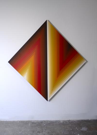 Walt Hines Walt Hines Hard Edge Acrylic Painting on Canvas Space Shaft 1970s