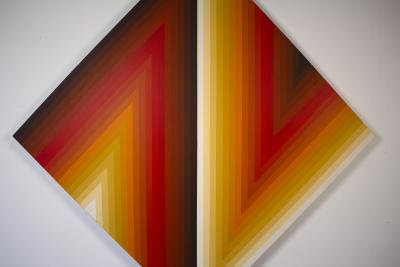 Walt Hines Walt Hines Hard Edge Acrylic Painting on Canvas Space Shaft 1970s