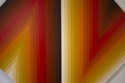 Walt Hines Walt Hines Hard Edge Acrylic Painting on Canvas Space Shaft 1970s