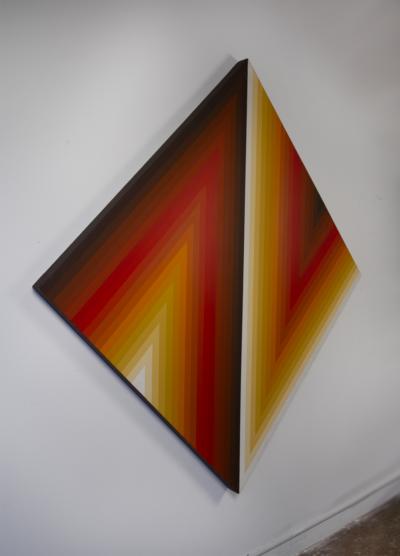 Walt Hines Walt Hines Hard Edge Acrylic Painting on Canvas Space Shaft 1970s