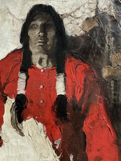 Walt Louderback Portrait of an Indian with Rifle Post Impressionist Oil on Canvas