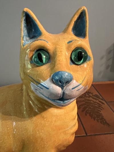 Walter Bosse AUSTRIAN YELLOW TERRACOTTA CAT WITH GREEN GLASS EYES