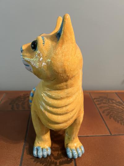 Walter Bosse AUSTRIAN YELLOW TERRACOTTA CAT WITH GREEN GLASS EYES
