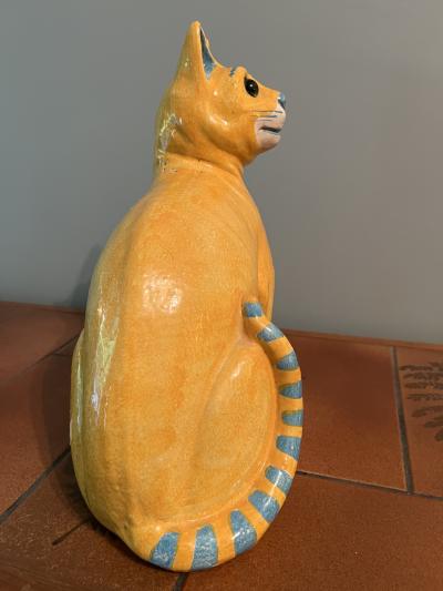 Walter Bosse AUSTRIAN YELLOW TERRACOTTA CAT WITH GREEN GLASS EYES
