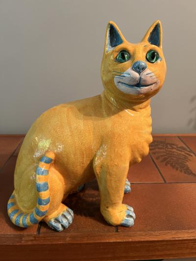 Walter Bosse AUSTRIAN YELLOW TERRACOTTA CAT WITH GREEN GLASS EYES