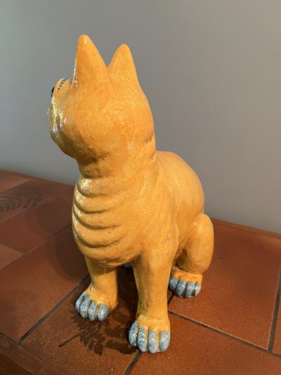Walter Bosse AUSTRIAN YELLOW TERRACOTTA CAT WITH GREEN GLASS EYES