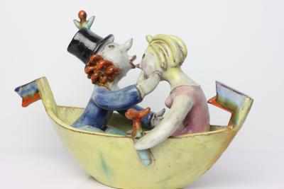 Walter Bosse Antique Ceramic Boat Trip by Walter Bosse for Goldscheider Austria 1928