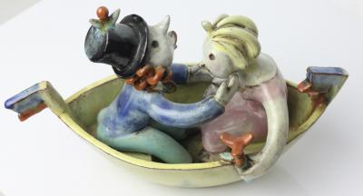 Walter Bosse Antique Ceramic Boat Trip by Walter Bosse for Goldscheider Austria 1928