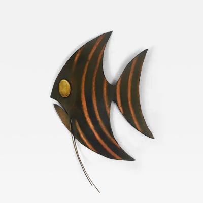 Walter Bosse Midcentury Hammered Angel Fish Wall Plaque Sculpture Copper Austria 1950s