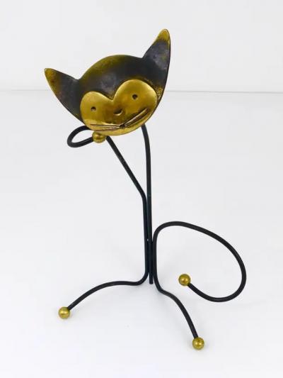 Walter Bosse Walter Bosse Brass Cat Wine Bottle Holder by Herta Baller Vienna Austria 1950s