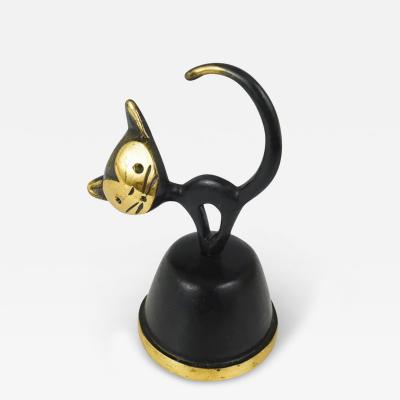 Walter Bosse Walter Bosse Brass Dinner Bell Displaying a Cat by Herta Baller Austria 1950