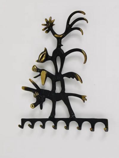 Walter Bosse Walter Bosse Brass Key Hanger Donkey Dog Cat and Cock Herta Baller Austria