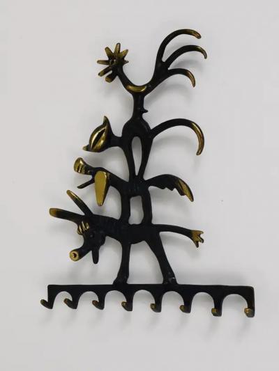 Walter Bosse Walter Bosse Brass Key Hanger Donkey Dog Cat and Cock Herta Baller Austria