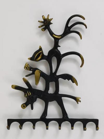 Walter Bosse Walter Bosse Brass Key Hanger Donkey Dog Cat and Cock Herta Baller Austria