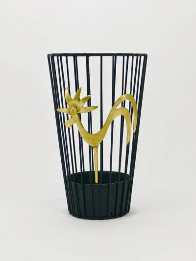 Walter Bosse Walter Bosse Brass Rooster Mid Century Umbrella Stand for Herta Baller 1950s