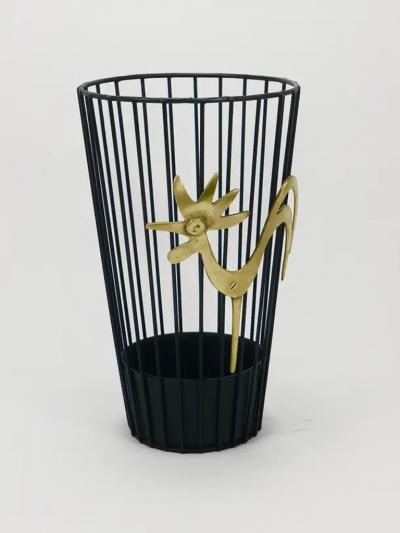 Walter Bosse Walter Bosse Brass Rooster Mid Century Umbrella Stand for Herta Baller 1950s