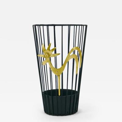 Walter Bosse Walter Bosse Brass Rooster Mid Century Umbrella Stand for Herta Baller 1950s