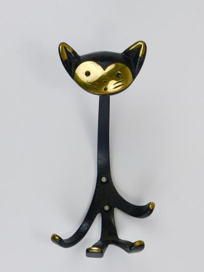 Walter Bosse Walter Bosse Cat Zoo Brass Animal Wall Hook by Herta Baller Austria 1950s