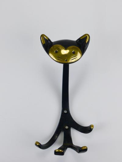 Walter Bosse Walter Bosse Cat Zoo Brass Animal Wall Hook by Herta Baller Austria 1950s