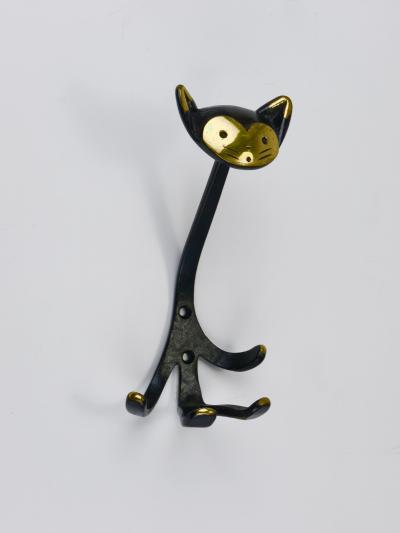 Walter Bosse Walter Bosse Cat Zoo Brass Animal Wall Hook by Herta Baller Austria 1950s