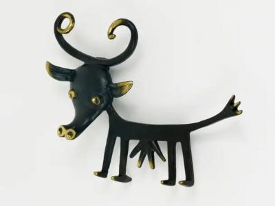 Walter Bosse Walter Bosse Cow Sculpture Brass Key Hanger by Herta Baller Austria 1950s